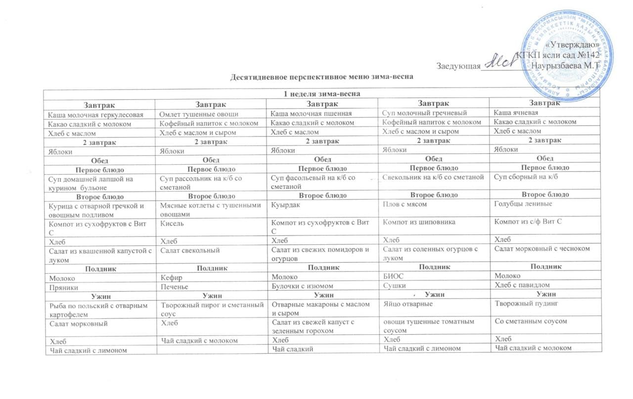 Перспективное меню зима-весна, лето-осень 2024г